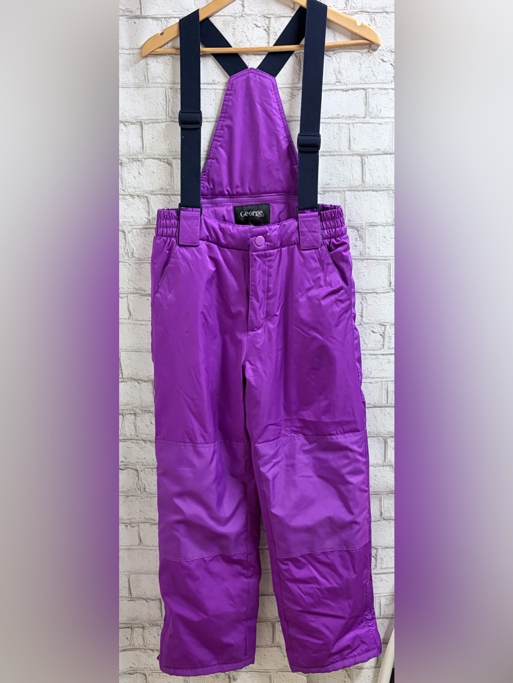 George Bright Purple Kids Snow Pants with Black Suspenders